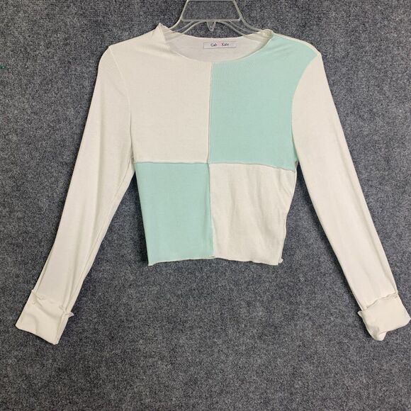 Gab & Kate Ribbed Knit Crop Top Block Color Long Sleeve Women Small - Picture 6 of 10